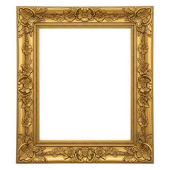 A gold picture frame on a white background isolated on transparent background