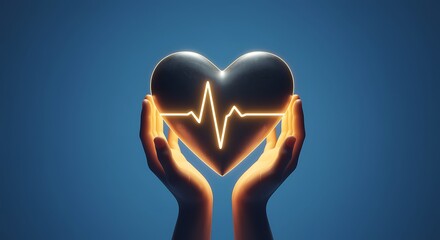 Hands Holding Glowing Heart Health Symbol