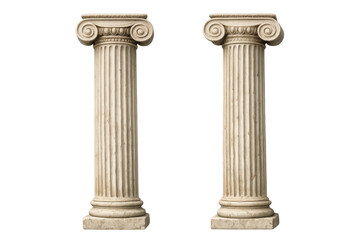 Fototapeta premium Pair of ancient greek ionic columns with volutes and fluted shafts, representing history, architecture, and classical design on transparent background
