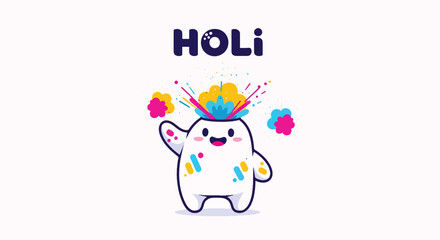 Fototapeta premium Holi Celebration with Cartoon Character and Colors.