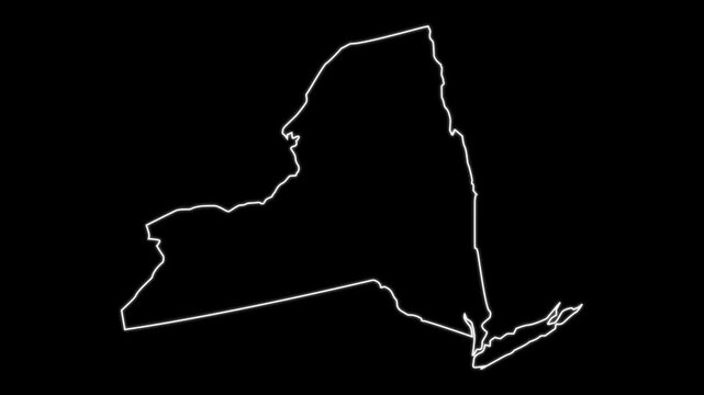map of the state of New York in the united states with a blue glowing neon effect