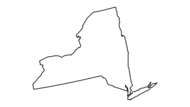 map of the state of New York in the united states with a blue glowing neon effect