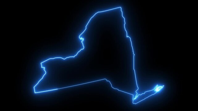 map of the state of New York in the united states with a blue glowing neon effect