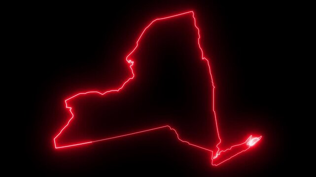 map of the state of New York in the united states with a blue glowing neon effect