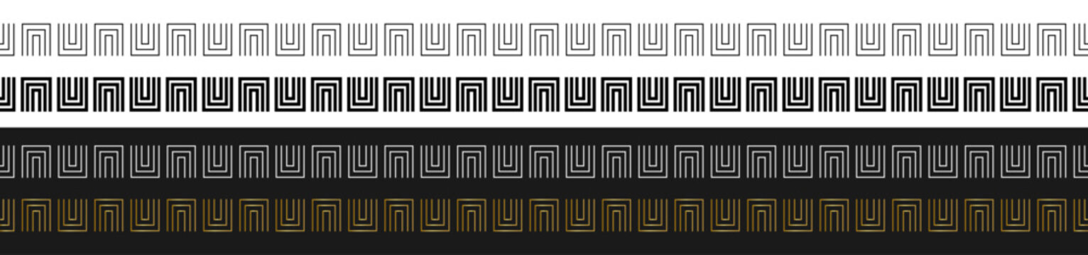 Greek key meander border pattern vector set, classic geometric ornamental divider elements on transparent background