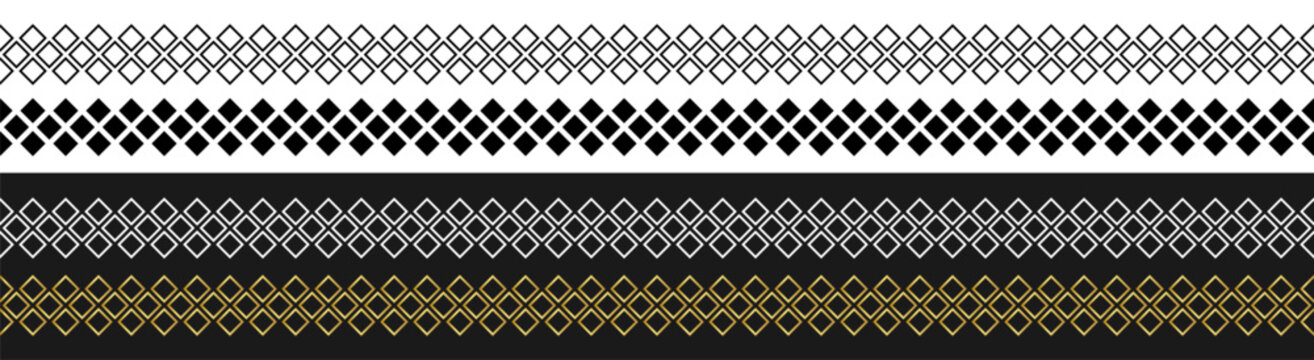 seamless geometric diamond border pattern decorative linear ornament on transparent background