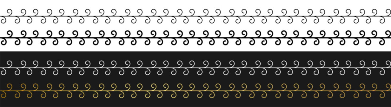 Seamless scroll ornament border with repeating curved line decorative pattern on transparent background