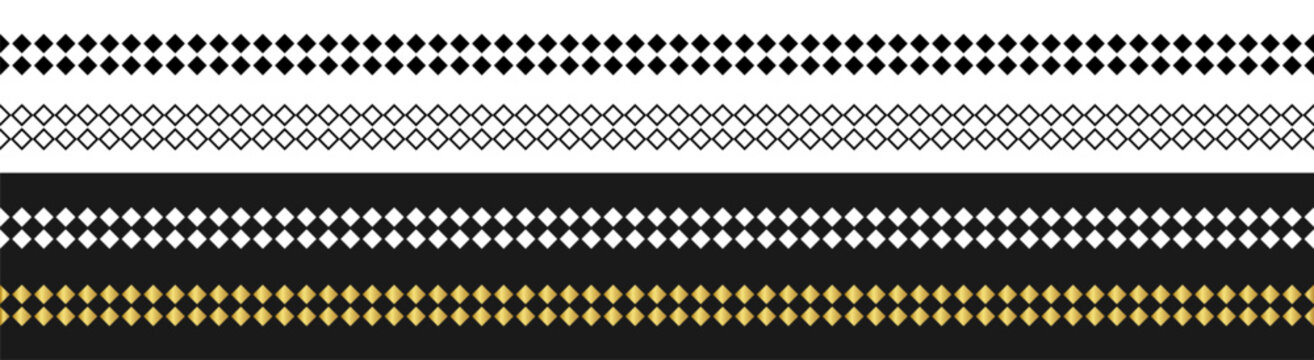 Seamless geometric diamond border pattern with repeating lattice ornament design on transparent background