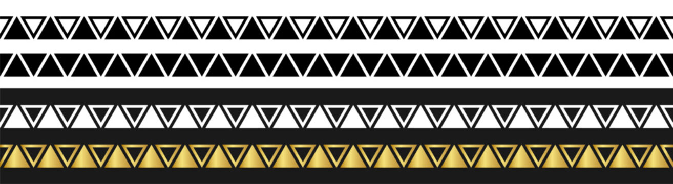 Geometric triangle seamless border pattern abstract decorative vector background on transparent background