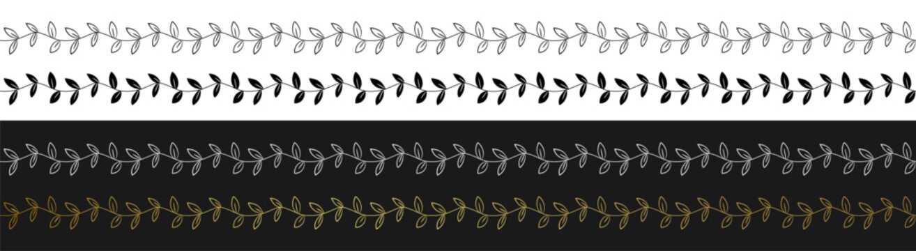 Seamless floral leaf border pattern botanical decorative vector design on transparent background