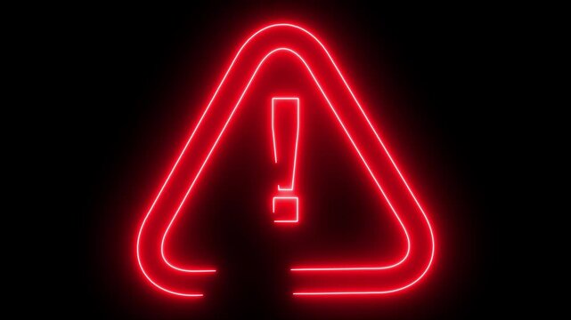 Animated danger warning sign icon with a glowing neon effect