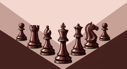 Chess pieces arranged on a brown geometric background from a top-down viewpoint © John