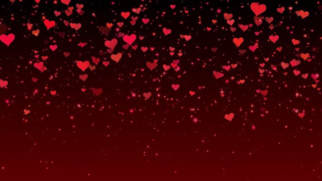 Happy Valentine&rsquo;s Day greeting animation with realistic 2d red petals forming heart shape, handwritten calligraphy typography, flying hearts and glitter particles on romantic gradient background. 4k