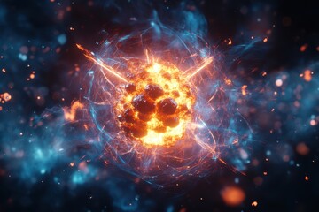 Vibrant explosion of energy in a cosmic backdrop depicting atomic activity