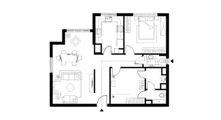 Detailed architectural floor plan of a modern residential apartment.