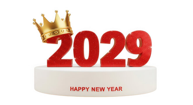 2029 happy new year celebration crown with sparkling stars isolated on transparent background