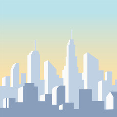 Obraz premium Minimalist cityscape silhouette with a soft gradient sky at dawn or dusk
