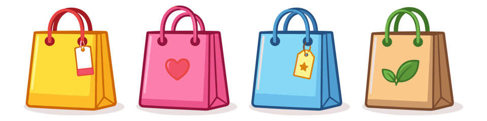 Obraz na płótnie Canvas Collection of colorful shopping bags with various designs and tags, perfect for retail