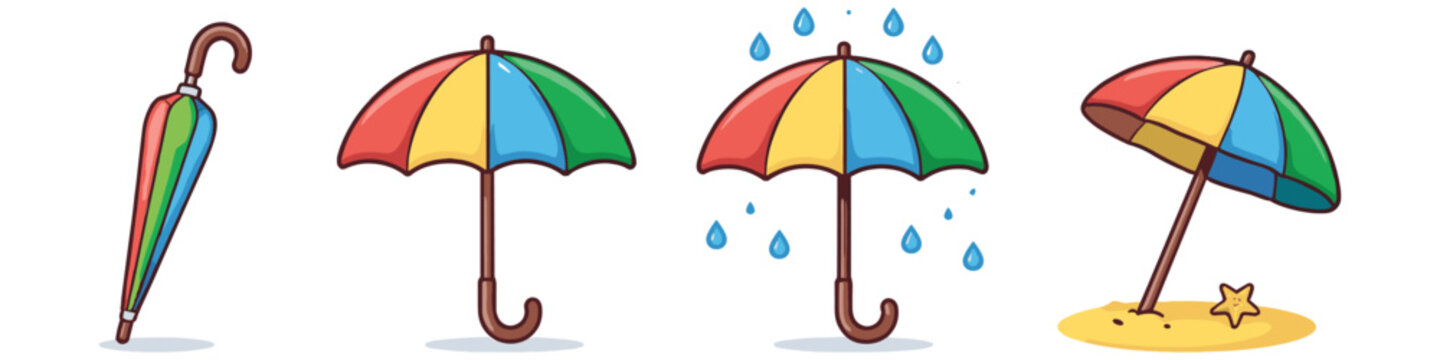 Collection of colorful umbrellas for different weather conditions and beach fun
