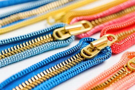 Close-up of vibrant zippers with different colors