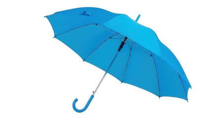 A vibrant blue umbrella with a sleek handle, isolated on transparent background