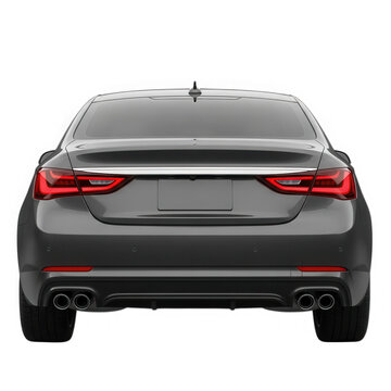 Modern black sedan car rear view with sleek design isolated on transparent background