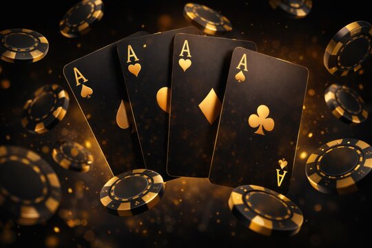 Royal flush style playing cards with floating casino chips