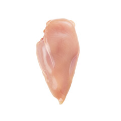 Fototapeta premium a pristine, raw, skinless chicken breast fillet showing visible muscle striations and moisture, isolated centrally on a transparent background, conveying the concept of fresh protein source