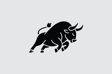 Dynamic black silhouette of a charging bull symbolizing strength and power. isolated on white background, Vector, illustration