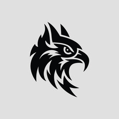 Obraz premium Stylized black silhouette of a fierce eagle head in profile view isolated on white background, Vector, illustration