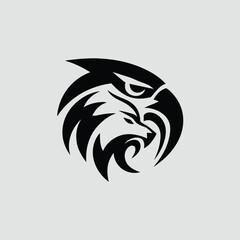 Mysterious black and white stylized eagle head logo with fierce expression isolated on white background, Vector, illustration