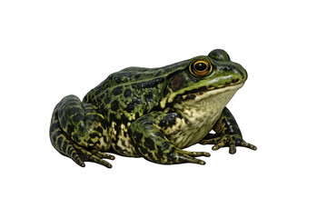 Green frog sitting, amphibian wildlife creature, spotted skin pattern, ecological environment concept, transparent background