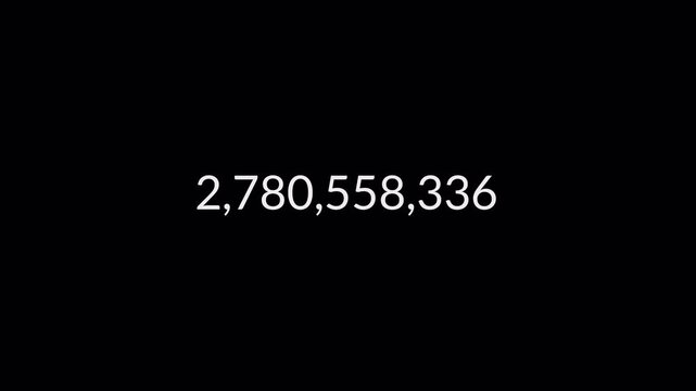 Number counter animation from 0 to 5,000,000,000 on black background, Animated number counter from zero to 500 crore in 4k ,counting number digit with alpha channel.