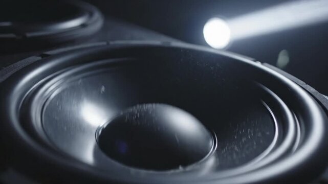 Bass speaker vibration and light effects create a lively atmosphere at a music event in the evening