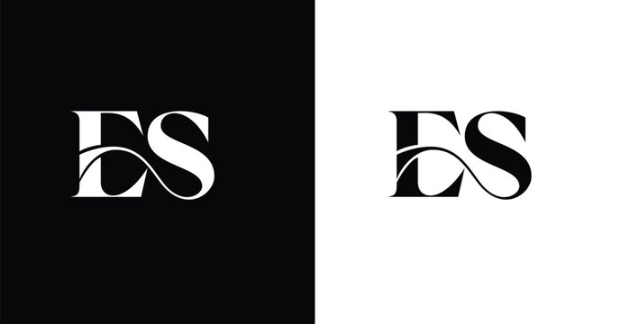 Monogram of E and S: A stylish monogram featuring the intertwined letters E and S, presented in both a classic black and elegant white palette. Perfect for branding.