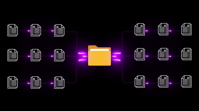 file sharing animation seamless loop. clouds data, Suitable for business, data management, transfer, and document related concepts.