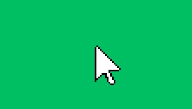 Pixel Art Mouse Cursor Click Animation on Green Screen Background
