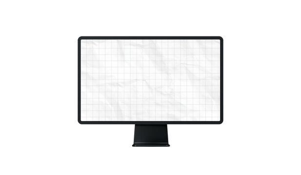 3D Computer monitor with grunge paper texture screen. Mockup frame for your design. Realistic design illustration isolated on background