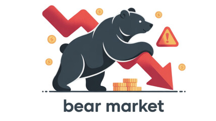 Fototapeta premium Bear Market Financial Concept Illustration isolated on transparent background.