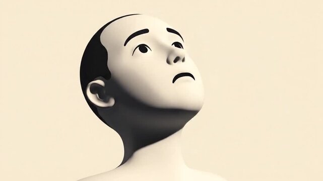 Minimalist 3D Animation of a Human Head Expressing Various Emotions.