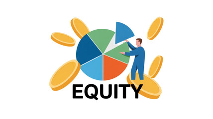 Obraz premium Man Holding Equity Pie Chart Graph isolated on transparent background.