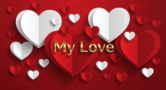 Expressing affection and deep admiration with the phrase 'My Love' surrounded by beautifully crafted heart decorations, symbolizing romance and heartfelt emotions