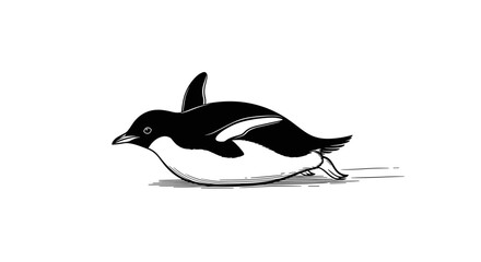Fototapeta premium A black and white illustration of a penguin waddling on a surface with a pure