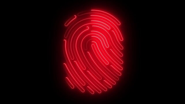 fingerprint icon with cyan neon glow animation for futuristic biometric security and digital authentication ui 4k.