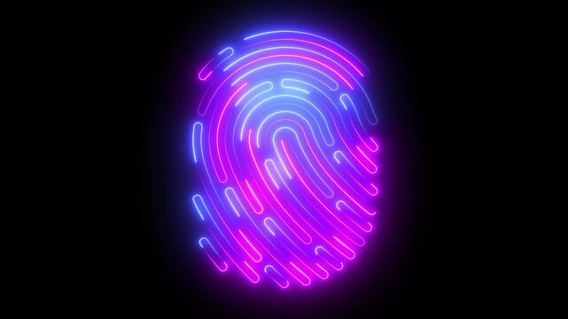 fingerprint icon with cyan neon glow animation for futuristic biometric security and digital authentication ui 4k.