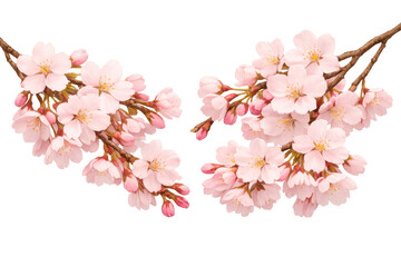 Obraz premium Cherry blossom branches revealing delicate pink petals blooming in spring, symbolizing new beginnings and natural beauty, transparent