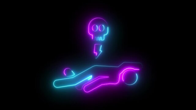 Glowing neon lightning sign, looped fast winking animation. Electric energy, electricity charge, thunderbolt power, voltage. Colorful blink