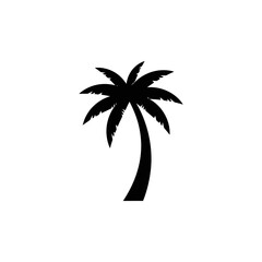 Obraz premium a striking black palm tree silhouette isolated on a crisp white background perfectly illustrating tropical summer vacation concepts and beach holiday branding.