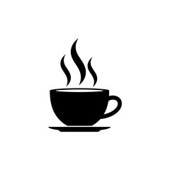 Obraz premium steaming coffee cup icon a minimalist black silhouette on a saucer symbolizing warmth comfort a cozy break.