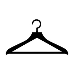 a minimal black clothes hanger silhouette isolated on a clean white background perfect for fashion retail and clothing storage design concepts.